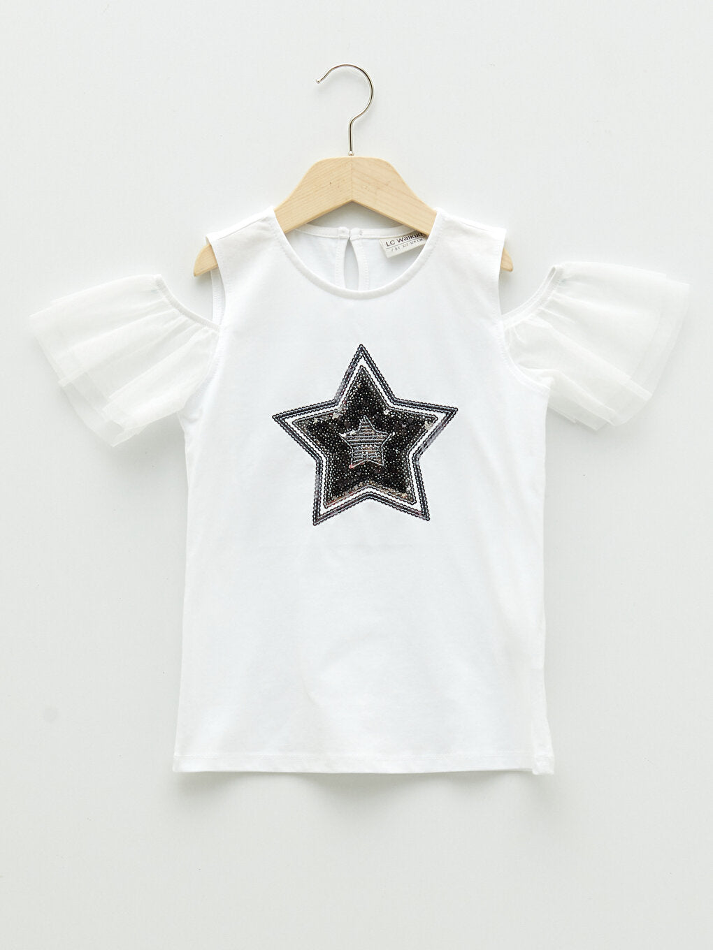 Crew Neck Sequin Embroidered Short Sleeve Girls' T-Shirt