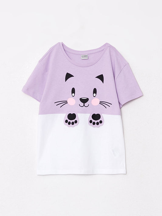 Crew Neck Printed Short Sleeve Cotton Girls' T-Shirt