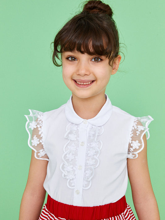 Lace Detailed Short Sleeve Girl's Shirt