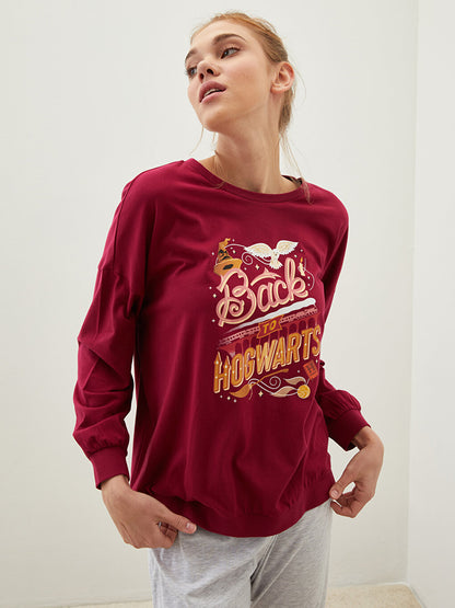 Crew Neck Harry Potter Printed Long Sleeve Women's Pajama Set