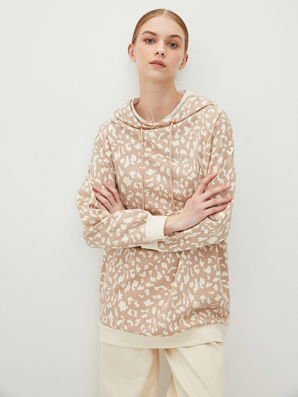 Hooded Patterned Long Sleeve Women's Sweatshirt Tunic