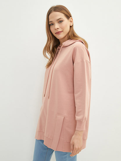 Hooded Plain Long Sleeve Women's Sweatshirt Tunic