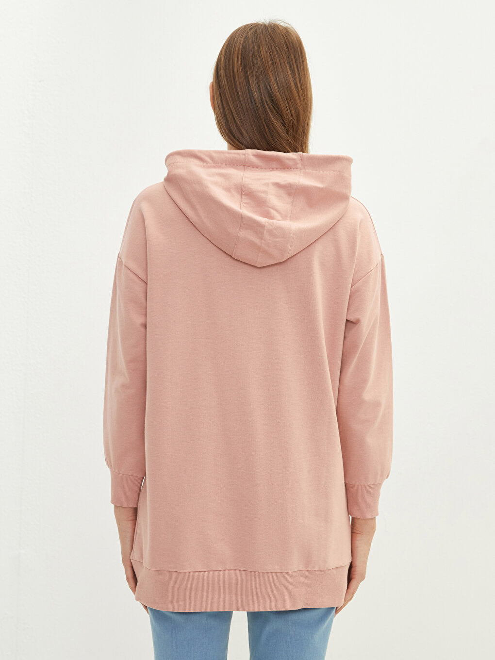 Hooded Plain Long Sleeve Women's Sweatshirt Tunic