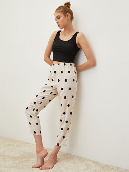 Polka Dot Viscose Women's Pajama Bottom with Elastic Waist