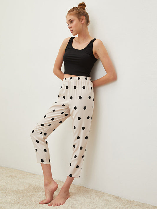 Polka Dot Viscose Women's Pajama Bottom with Elastic Waist