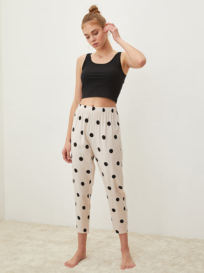 Polka Dot Viscose Women's Pajama Bottom with Elastic Waist