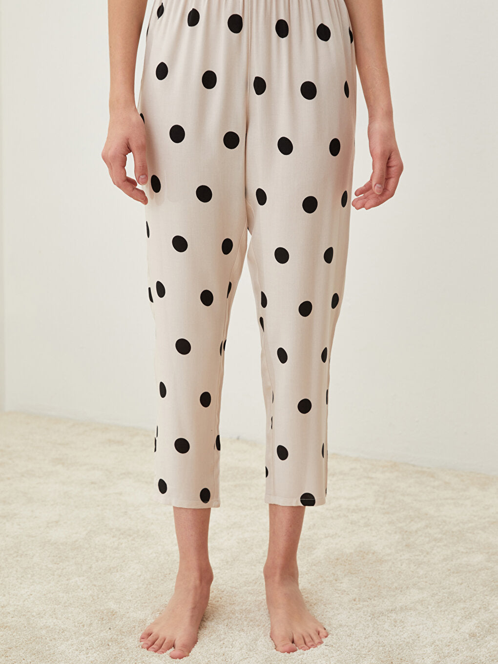 Polka Dot Viscose Women's Pajama Bottom with Elastic Waist