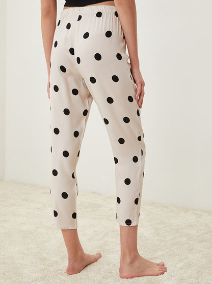 Polka Dot Viscose Women's Pajama Bottom with Elastic Waist