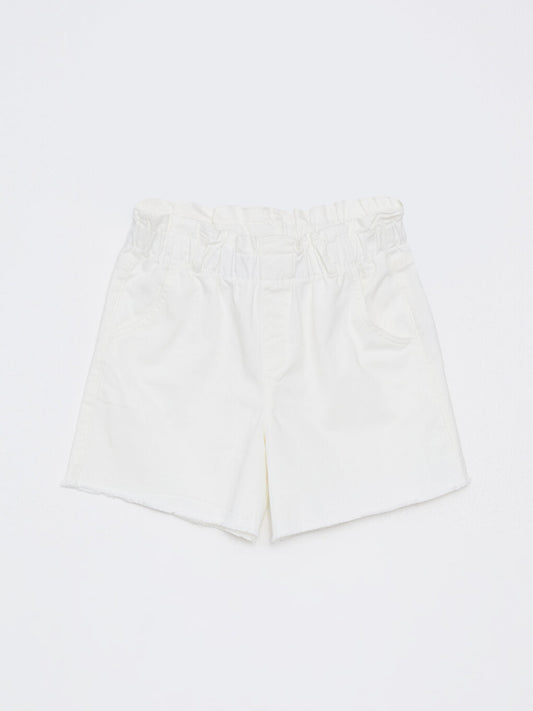 Basic Gabardine Girl's Shorts with Elastic Waist