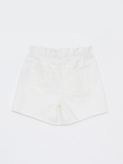 Basic Gabardine Girl's Shorts with Elastic Waist