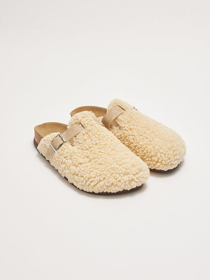 Women's House Slippers with Buckle and Plush Detail