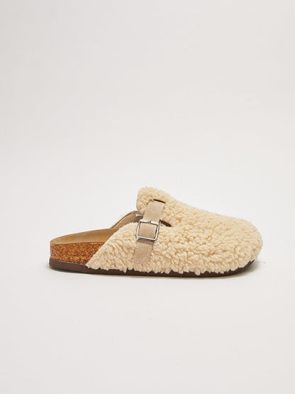 Women's House Slippers with Buckle and Plush Detail