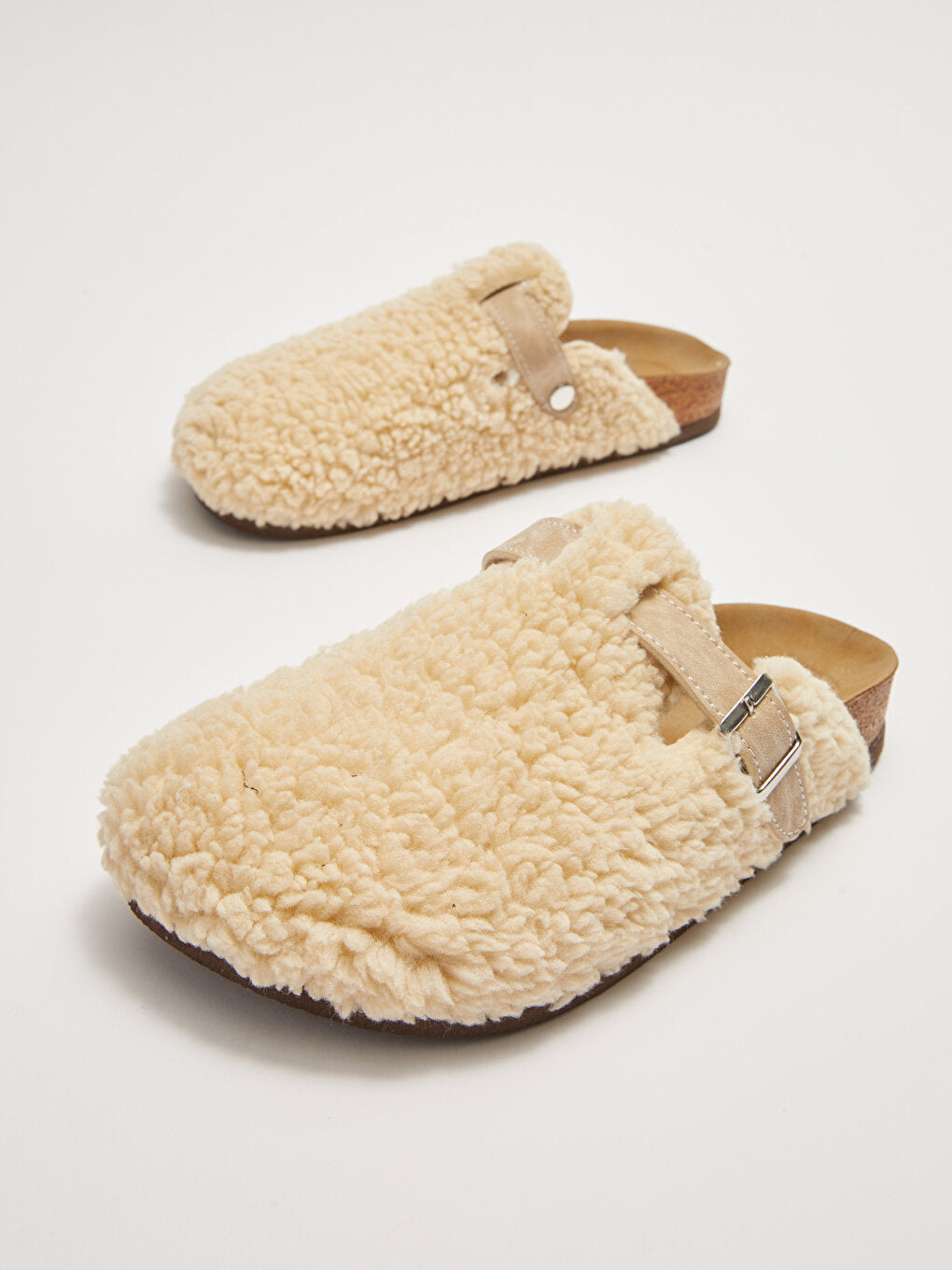 Women's House Slippers with Buckle and Plush Detail