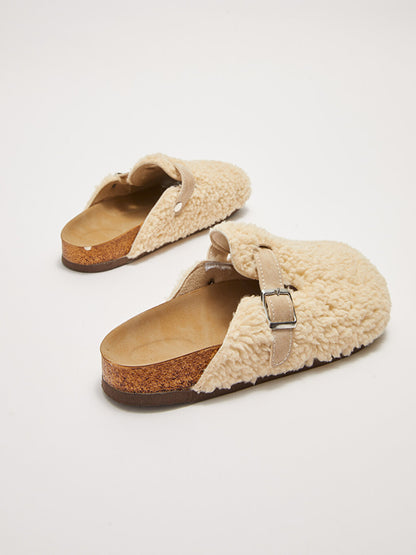 Women's House Slippers with Buckle and Plush Detail