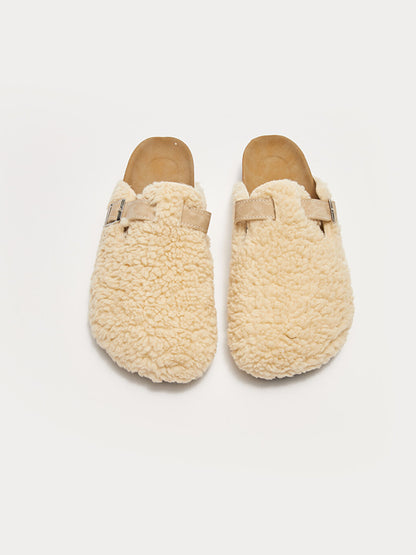 Women's House Slippers with Buckle and Plush Detail