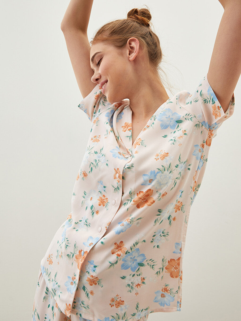 Shirt Collar Floral Short Sleeve Viscose Women's Pajama Set