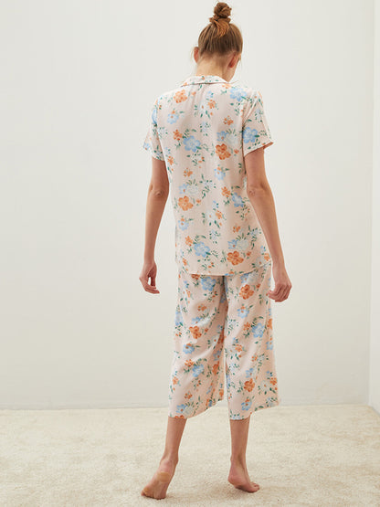 Shirt Collar Floral Short Sleeve Viscose Women's Pajama Set