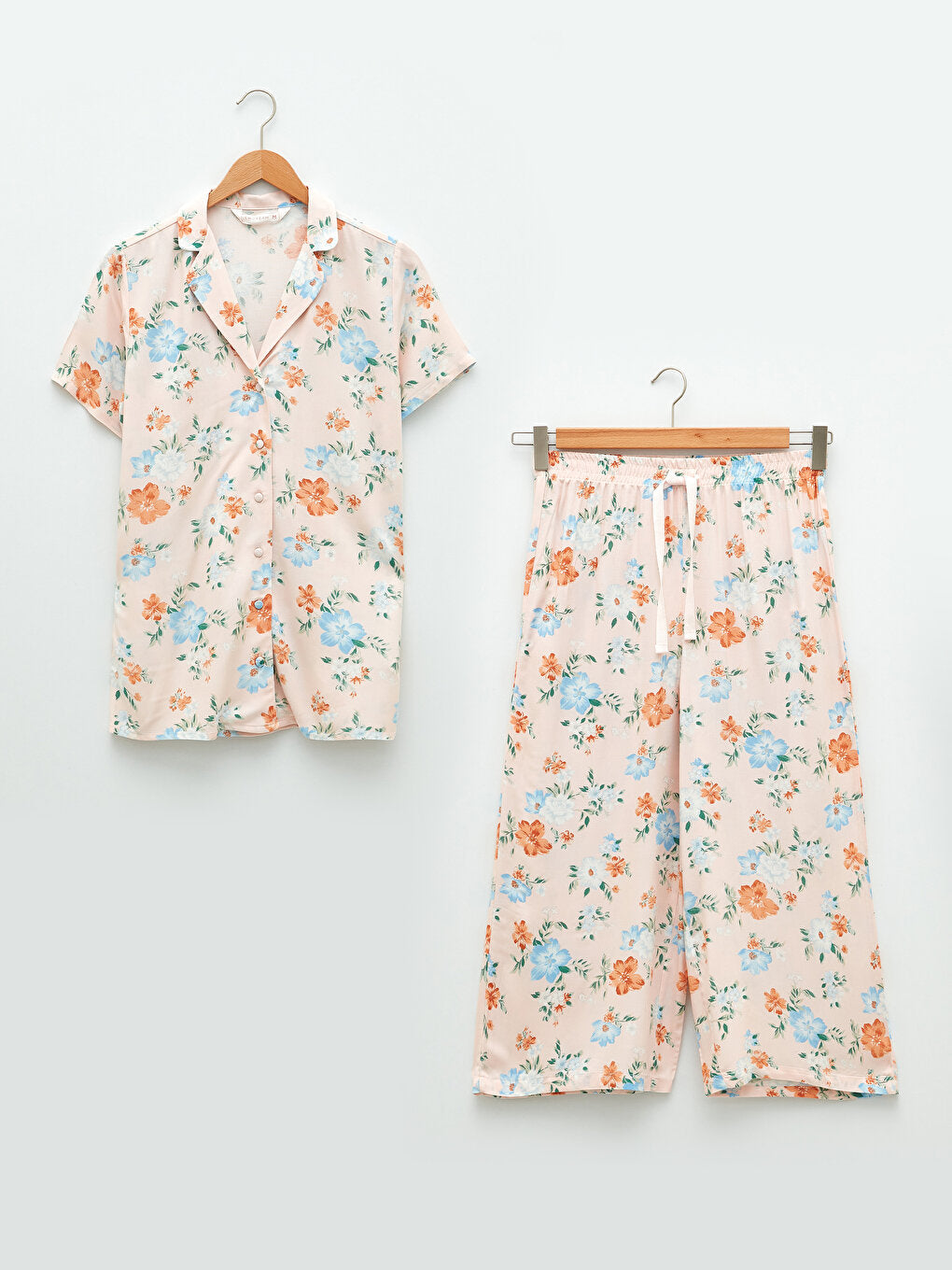 Shirt Collar Floral Short Sleeve Viscose Women's Pajama Set