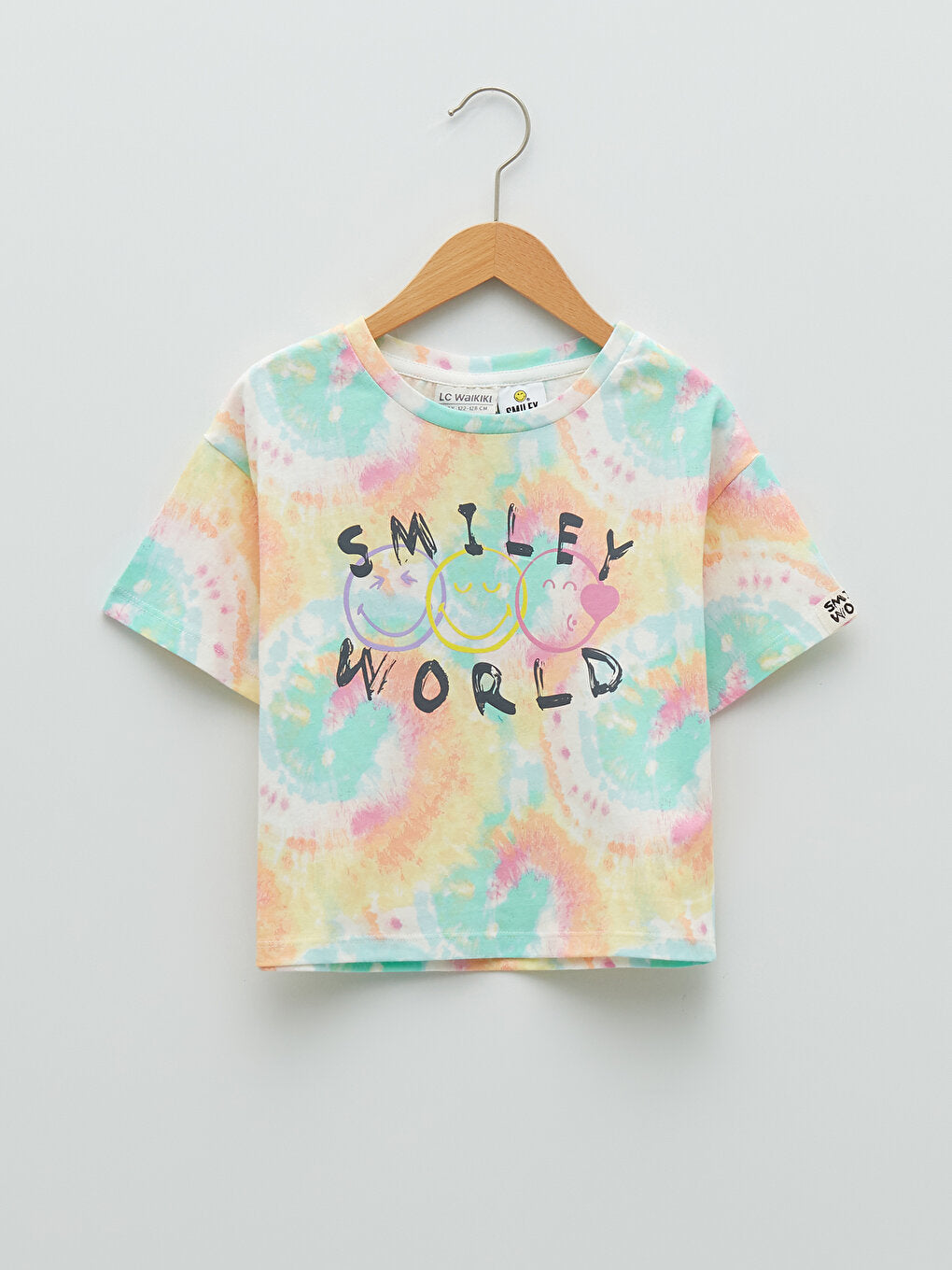 Crew Neck SmileyWorld Printed Short Sleeve Cotton Girls' T-Shirt