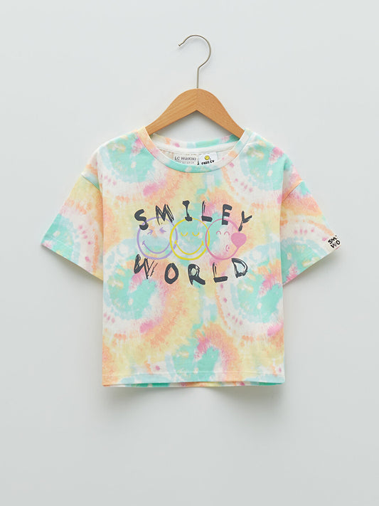 Crew Neck SmileyWorld Printed Short Sleeve Cotton Girls' T-Shirt