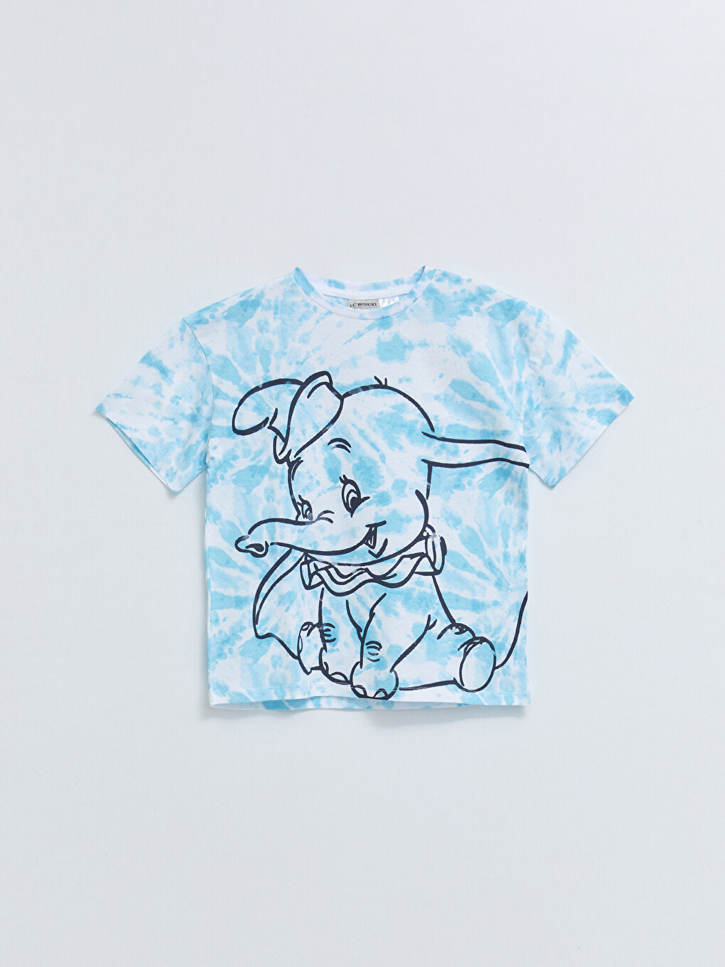 Crew Neck Dumbo Printed Short Sleeve Cotton Girls' T-Shirt