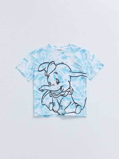 Crew Neck Dumbo Printed Short Sleeve Cotton Girls' T-Shirt