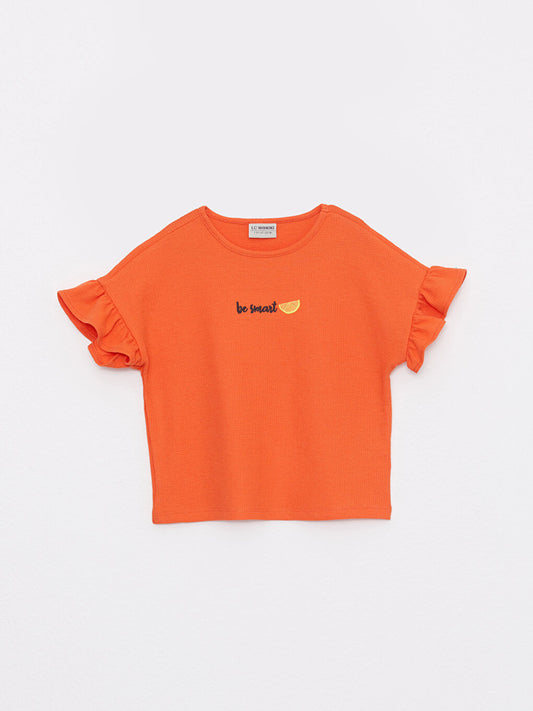 Crew Neck Embroidery Detailed Short Sleeve Girls' T-Shirt