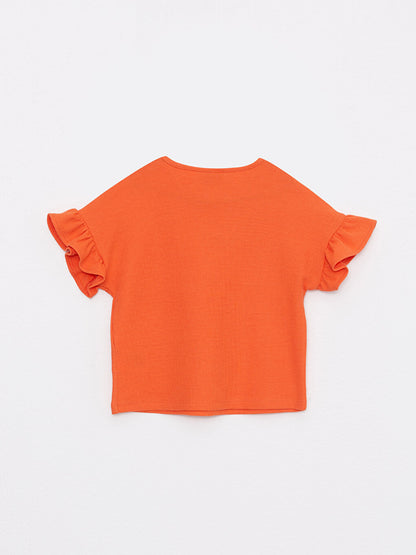 Crew Neck Embroidery Detailed Short Sleeve Girls' T-Shirt