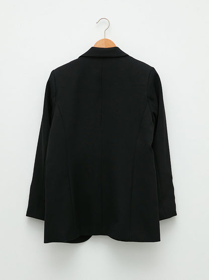 Front Button Closure Plain Long Sleeve Women's Blazer Jacket