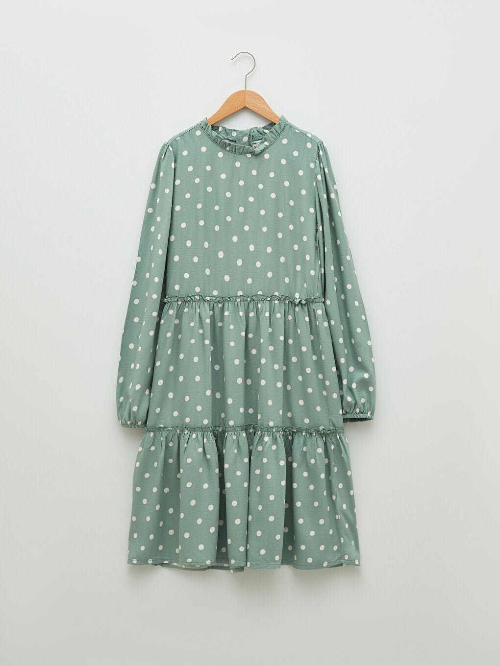 Magnificent Collar Polka Dot Long Sleeve Viscose Girl's Dress