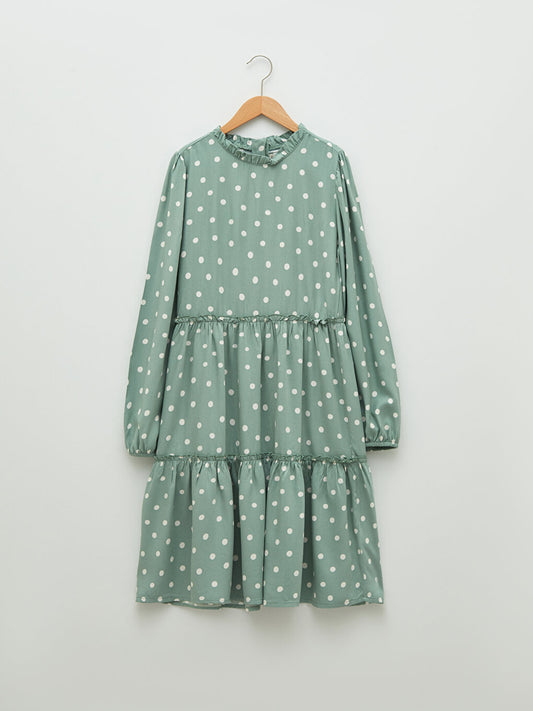 Magnificent Collar Polka Dot Long Sleeve Viscose Girl's Dress