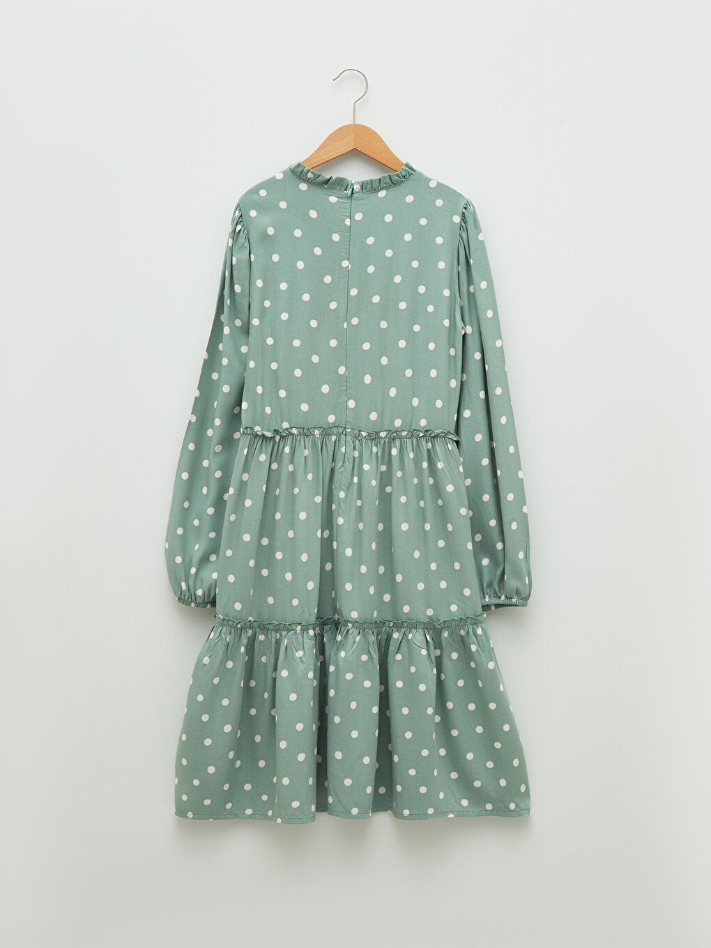 Magnificent Collar Polka Dot Long Sleeve Viscose Girl's Dress