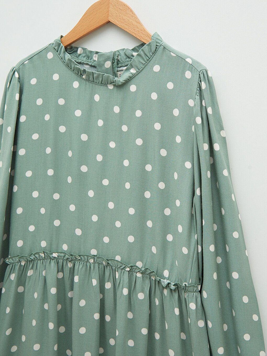 Magnificent Collar Polka Dot Long Sleeve Viscose Girl's Dress