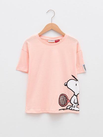 Crew Neck Snoopy Printed Short Sleeve Cotton Girls' T-Shirt