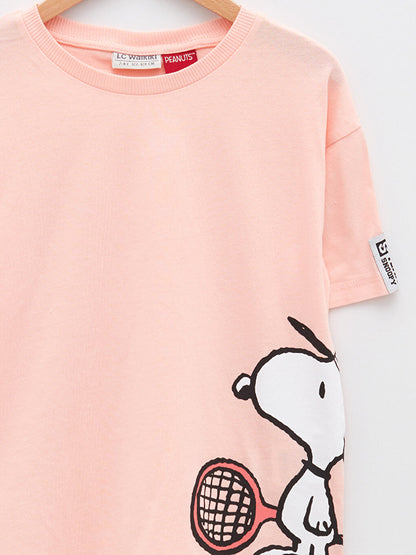 Crew Neck Snoopy Printed Short Sleeve Cotton Girls' T-Shirt