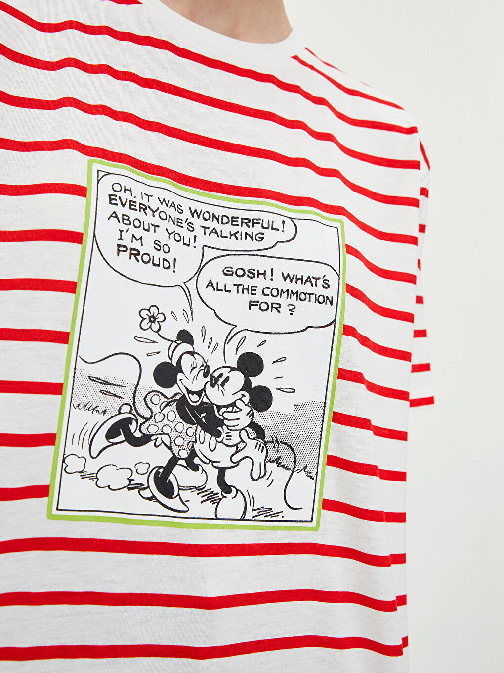 Crew Neck Striped Mickey Mouse Printed Short Sleeve Women's Tunic