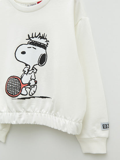 Crew Neck Snoopy Printed Long Sleeve Girl's Sweatshirt