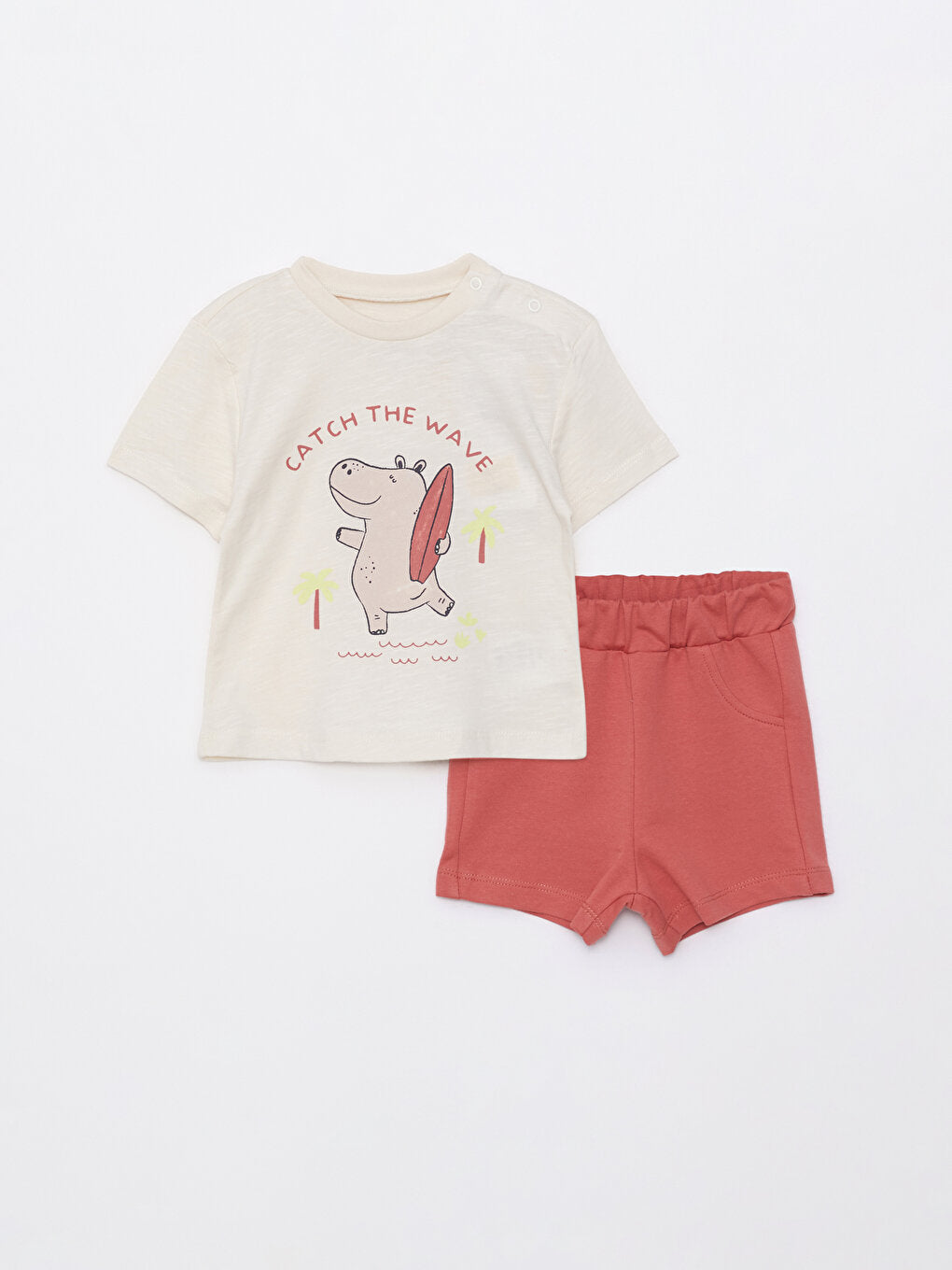 Crew Neck Short Sleeve Printed Baby Boy T-Shirt and Shorts 2-Piece Set