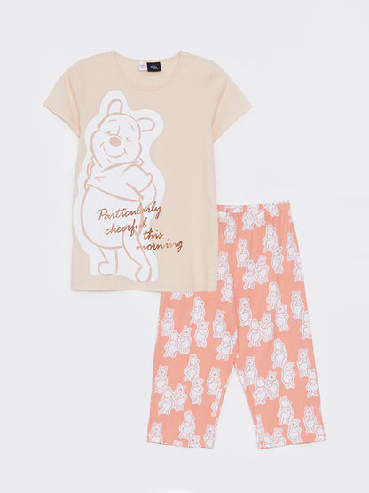 Crew Neck Winnie the Pooh Printed Short Sleeve Girl's Pajama Set