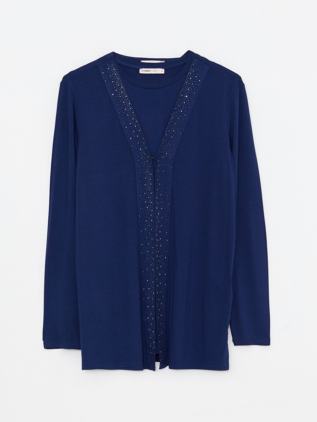 V-Neck Sequin Embroidered Long Sleeve Women's Cardigan and T-Shirt Set