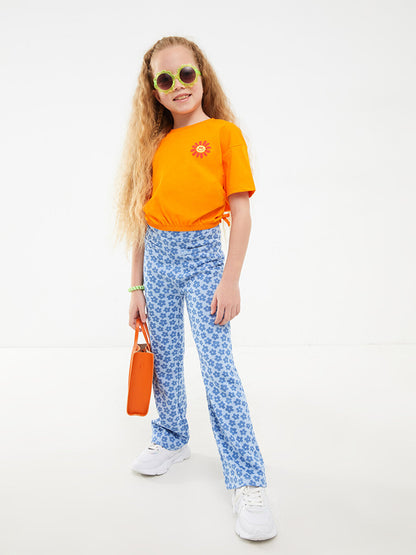 Patterned Girl's Trousers with Elastic Waist