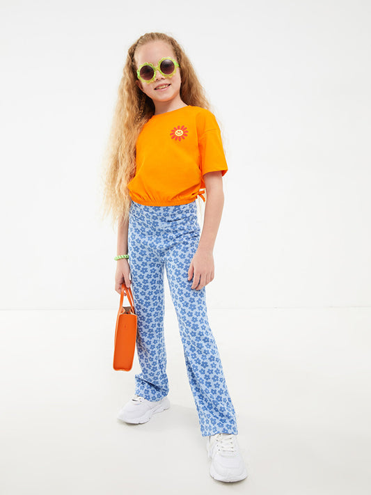 Patterned Girl's Trousers with Elastic Waist