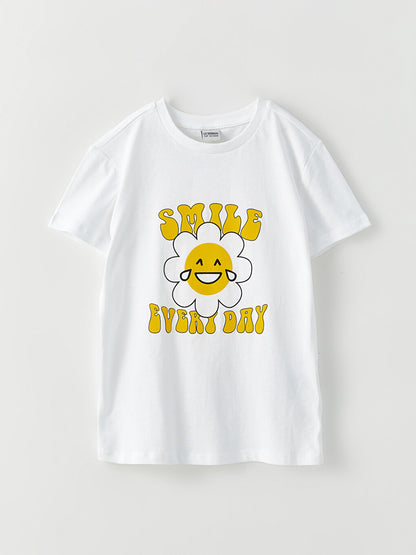 Crew Neck Printed Short Sleeve Girls' T-Shirt