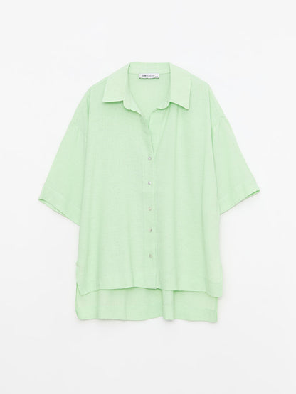 Front Button Closure Plain Short Sleeve Women's Shirt