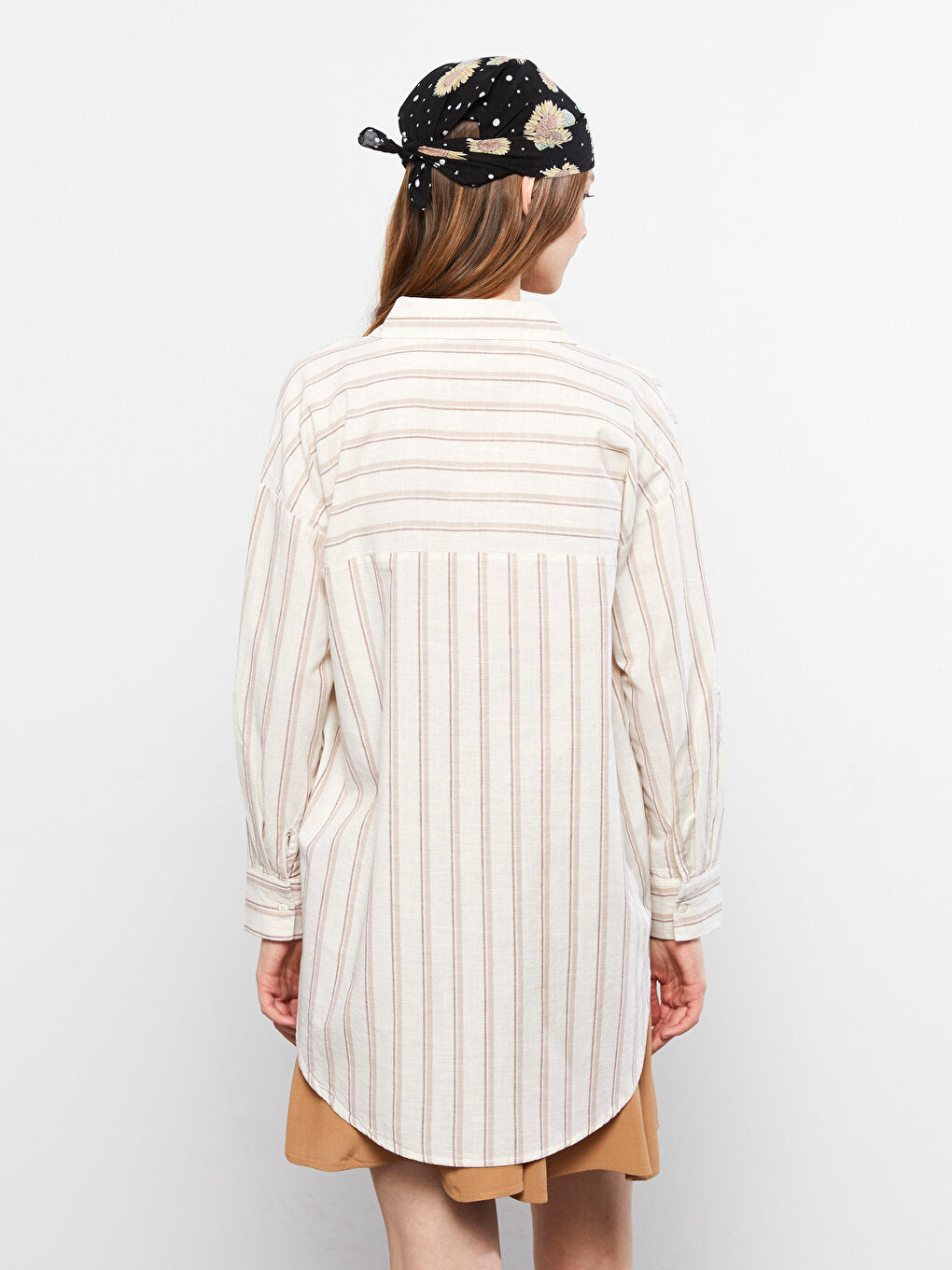 Striped Long Sleeve Poplin Women's Shirt Tunic