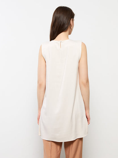 Crew Neck Plain Sleeveless Viscose Women's Tunic