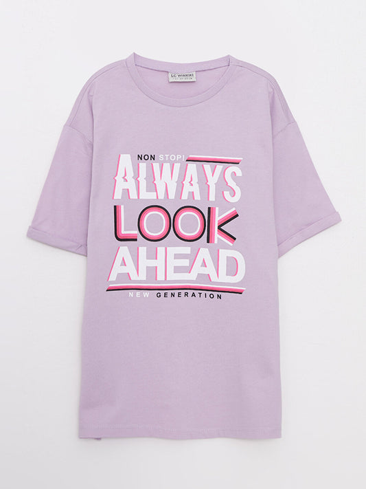 Crew Neck Printed Short Sleeve Cotton Girls' T-Shirt