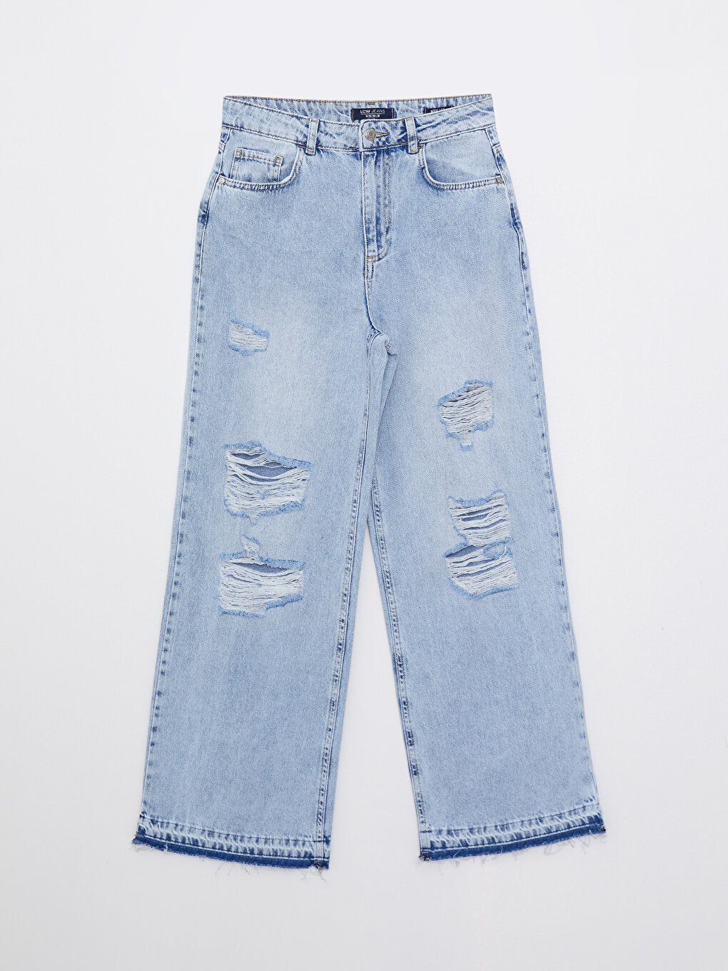 High Waist Wideleg Straight Pocket Detailed Women's Jean Trousers