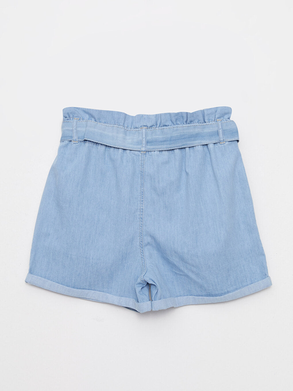 Elastic Waist Paperbag Flat Pocket Detailed Paperbag Women's Jean Shorts