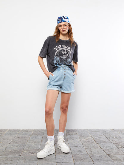 Women's Rodeo Jean Shorts with Elastic Waist Slouchy Pocket Detail